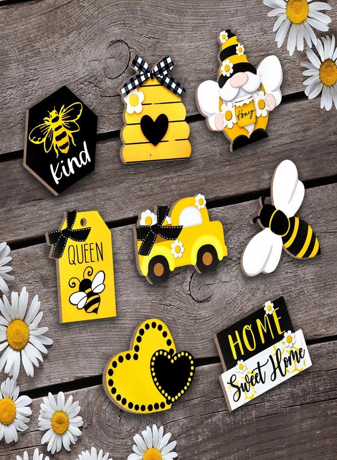 Guoofu Bee Tiered Tray Decor, Spring Summer Farmhouse Tiered Tray Decorations, Decorative Bumble Bee Gnome Hive Honey Truck Wooden Signs, Rustic Home Decor for Table Shelf Mantel Office Holiday Party - Image 5